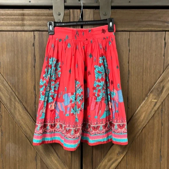 eShakti Bright Elephant Floral Print Cotton Lined Mini Skirt Size XS - Picture 3 of 8
